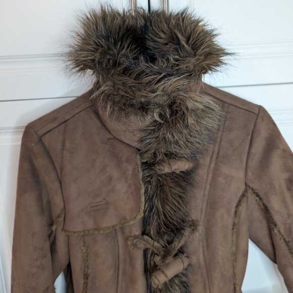 Vintage 70s Brown Boho Faux Suede Shearling Coat | Women's Medium - Picture 3 of 10